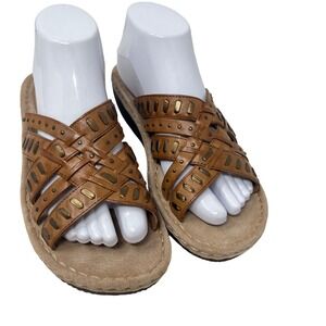 Clarks Laurieann Ivy Brown Womens Leather Sandals Gold Accent 8.5 Boho Chic READ